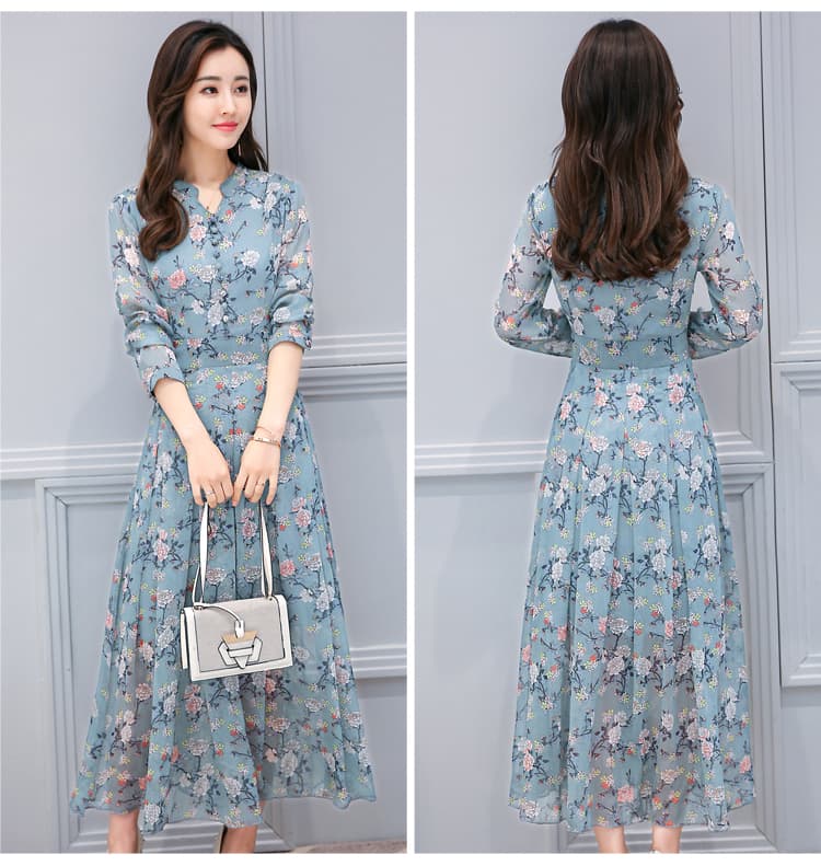 大人ワンピース ロング 花柄シフォンロングワンピース