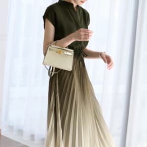 大人ワンピース ロング 優雅なプリーツスカートロングワンピース