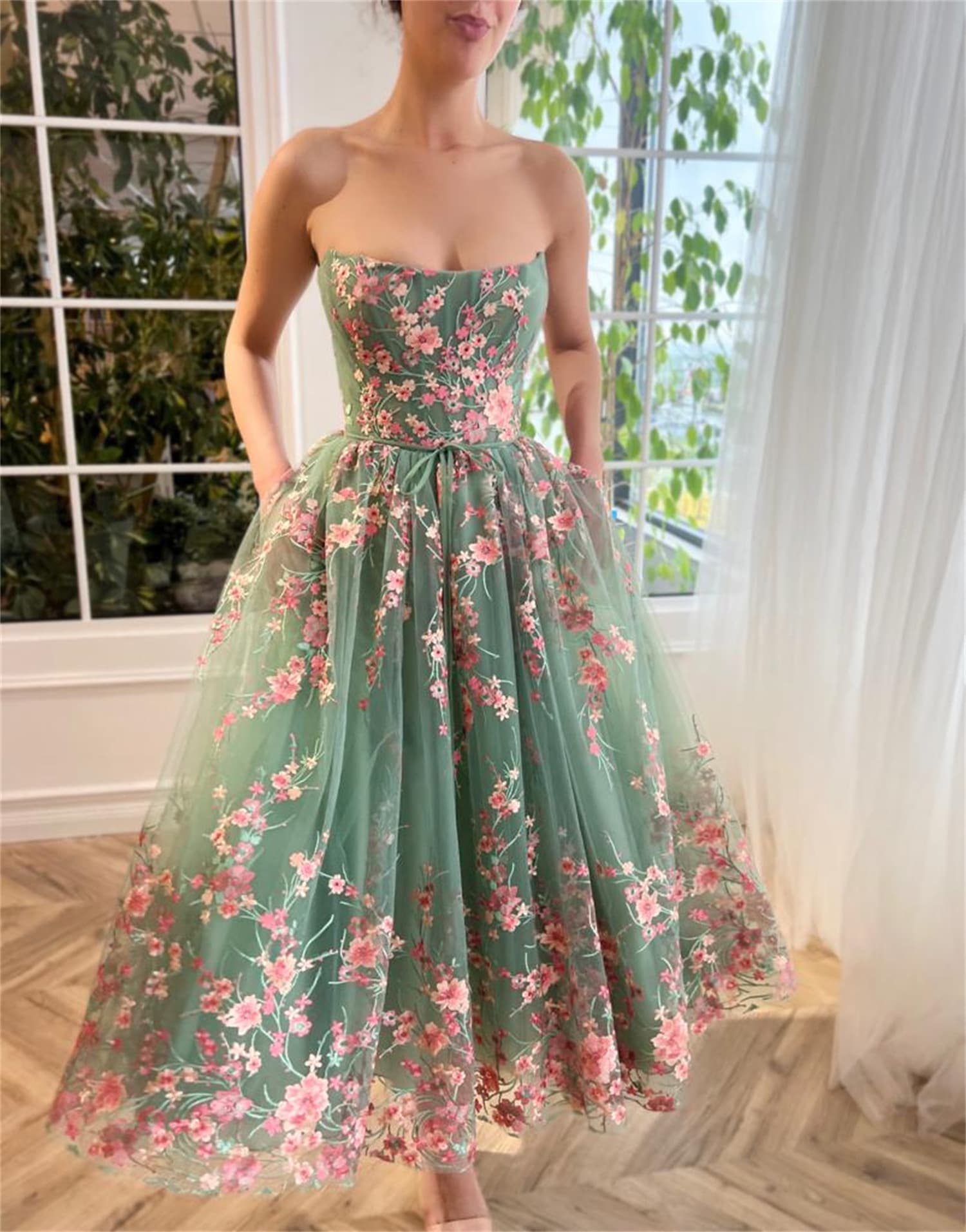 大人ワンピース ロング 桜舞う シフォンドレスワンピース