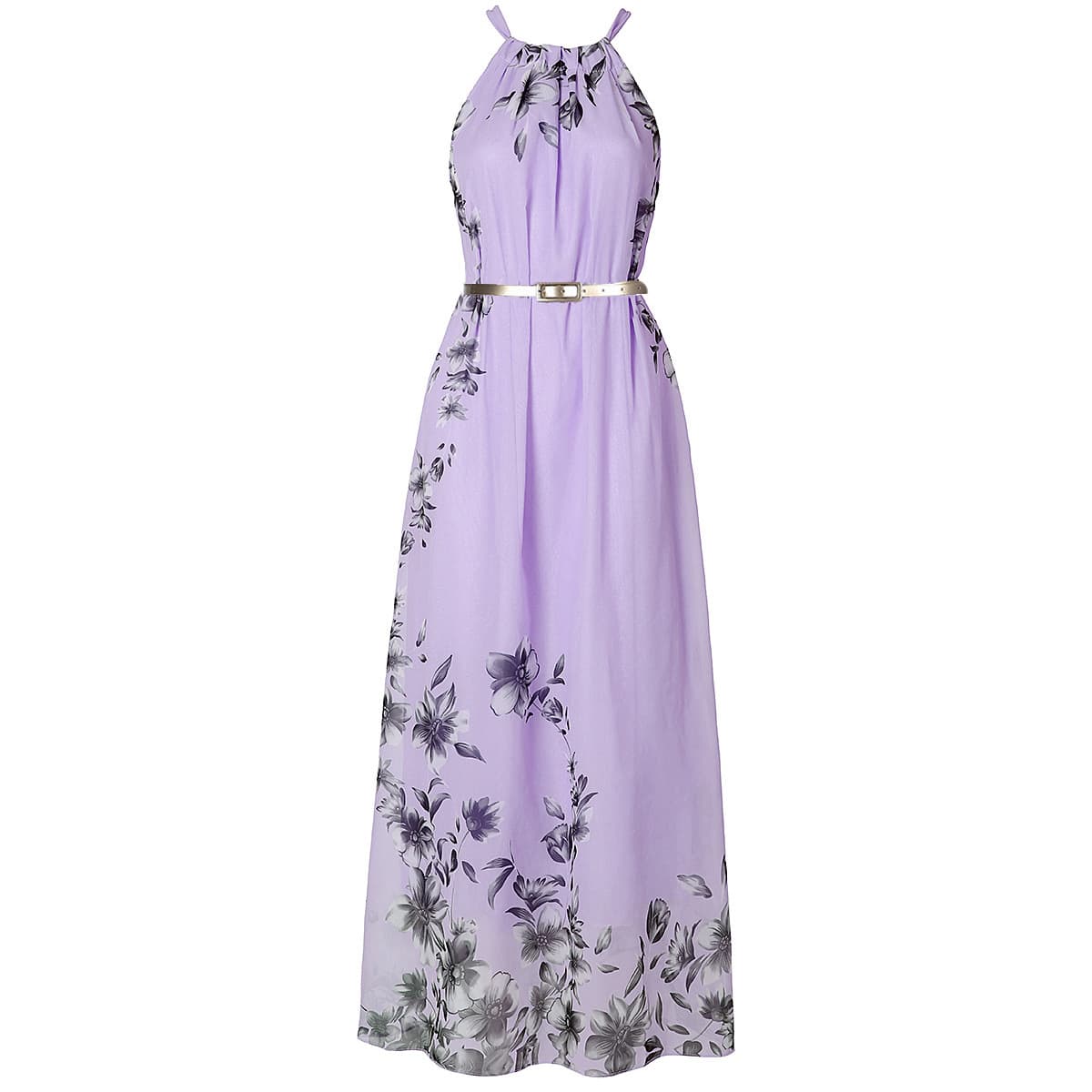 大人ワンピース マキシ 花柄シフォン プリーツ マキシワンピース