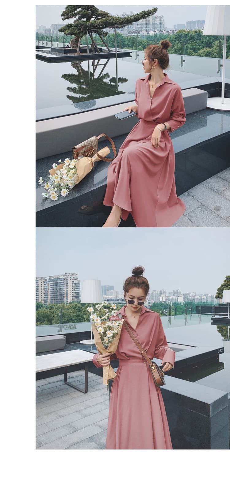 大人ワンピース ロング 上品シルエットシャツロングワンピース