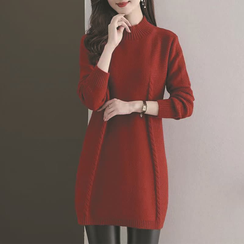 大人ワンピース ロング 秋冬シンプルニットワンピース