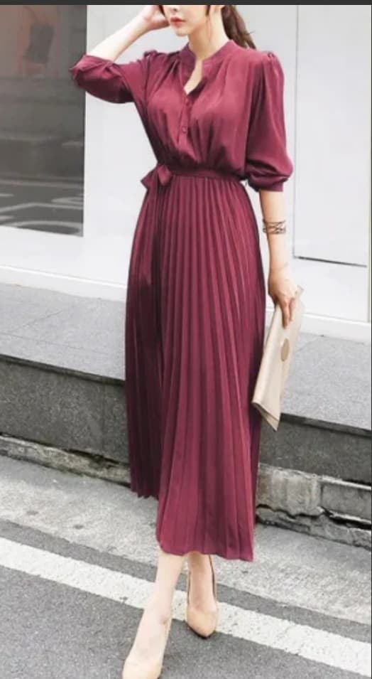 大人ワンピース ロング ふんわりプリーツワンピース