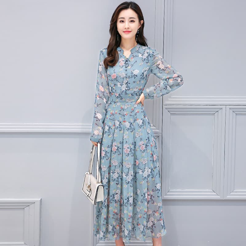 大人ワンピース ロング 花柄シフォンロングワンピース