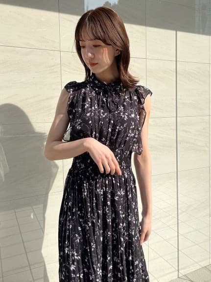 大人ワンピース ロング 花柄プリーツワンピース