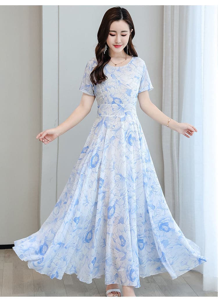 大人ワンピース ロング 花柄フレアロングワンピース