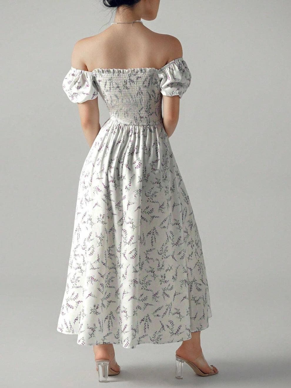 大人ワンピース ロング 花柄シャーリングワンピース