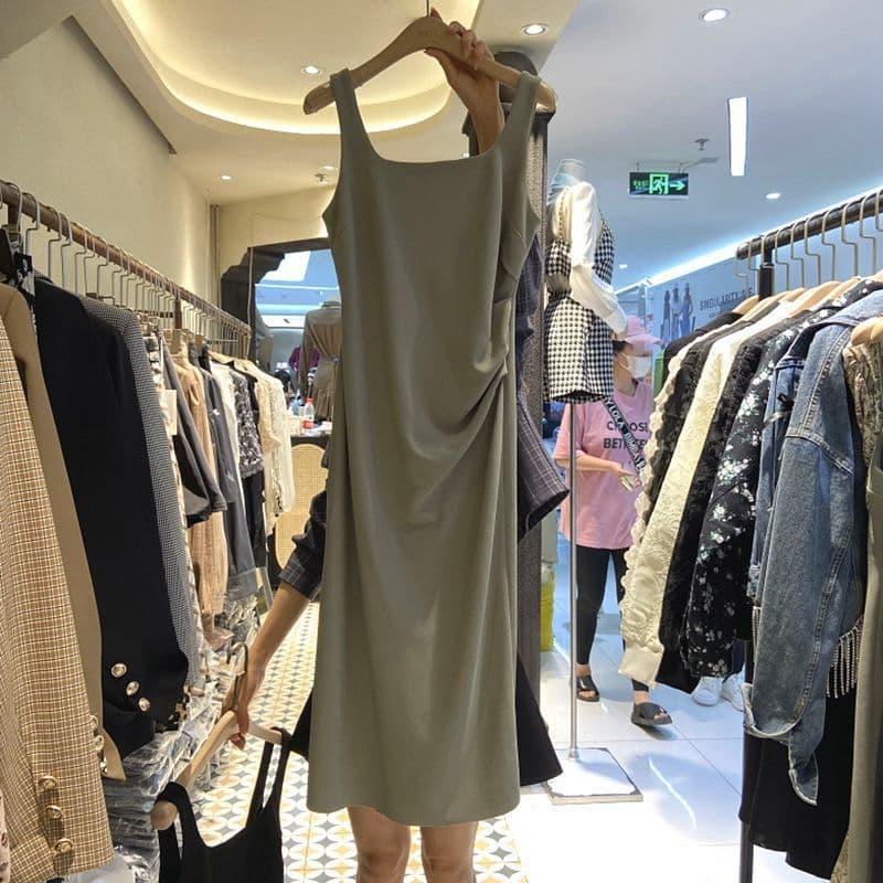 大人ワンピース ロング シンプル美シルエットキャミソールワンピース