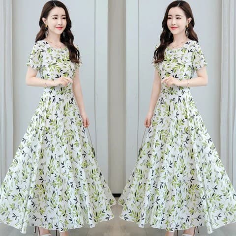 大人ワンピース ロング 花柄フレアロングワンピース