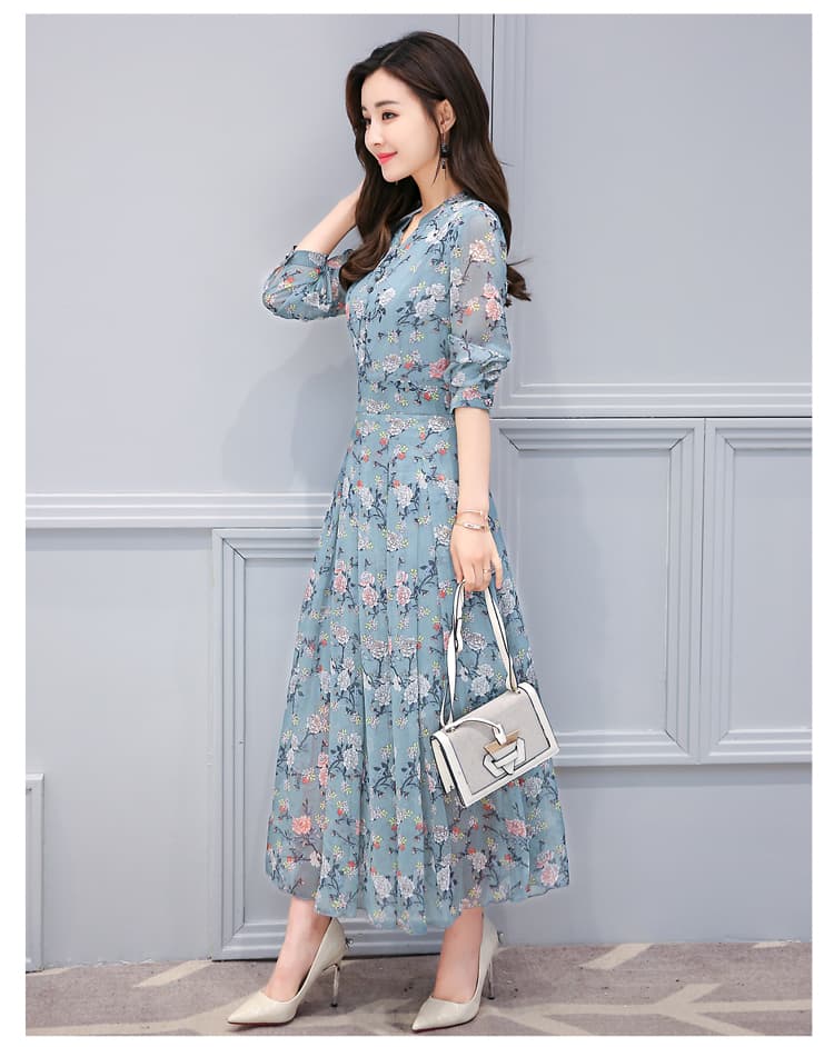 大人ワンピース ロング 花柄シフォンロングワンピース