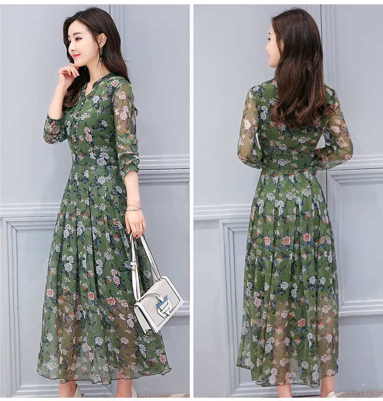 大人ワンピース ロング 花柄シフォンロングワンピース