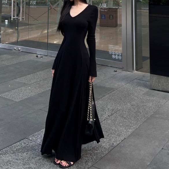 大人ワンピース ロング フィット感リブ素材