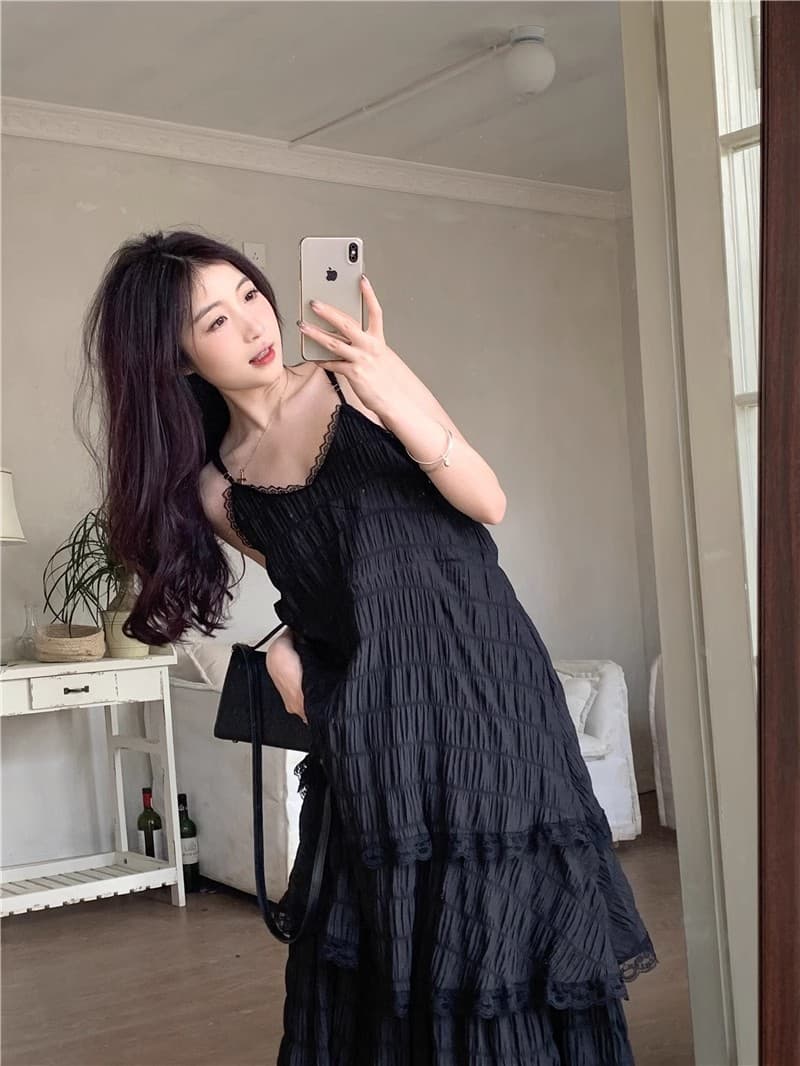 大人ワンピース ロング レース重ねティアードロマンスワンピース