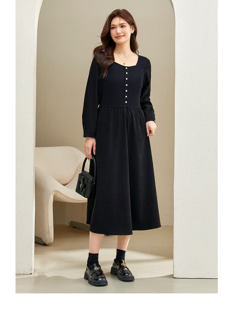 大人ワンピース ロング 上品シルエット リブニットワンピース