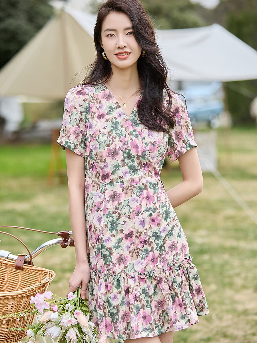 大人ワンピース ロング 優美な花のワルツ ふんわり