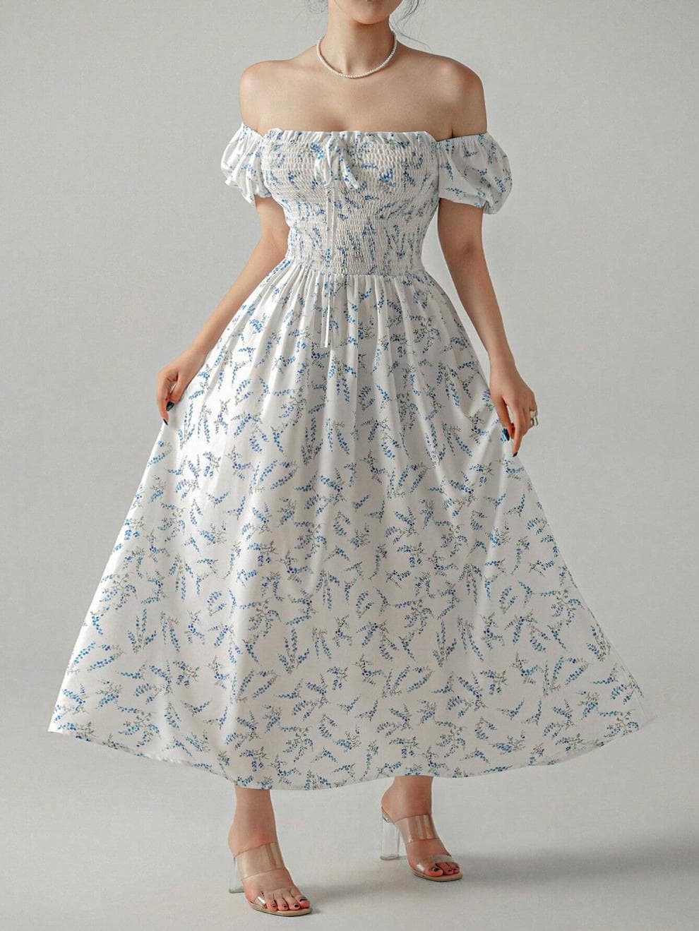大人ワンピース ロング 花柄シャーリングワンピース