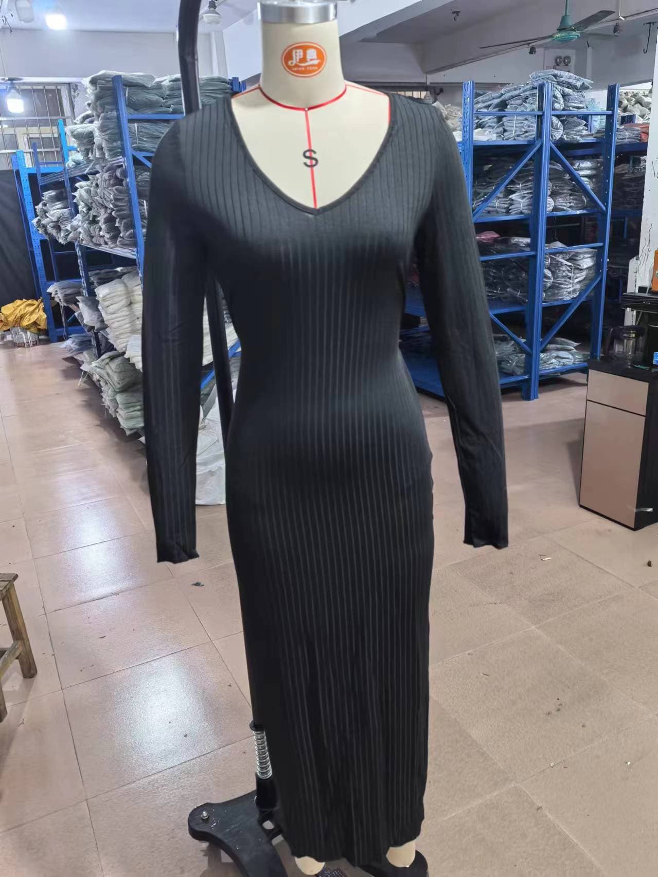 大人ワンピース ロング リブ編みフィット美シルエットワンピース