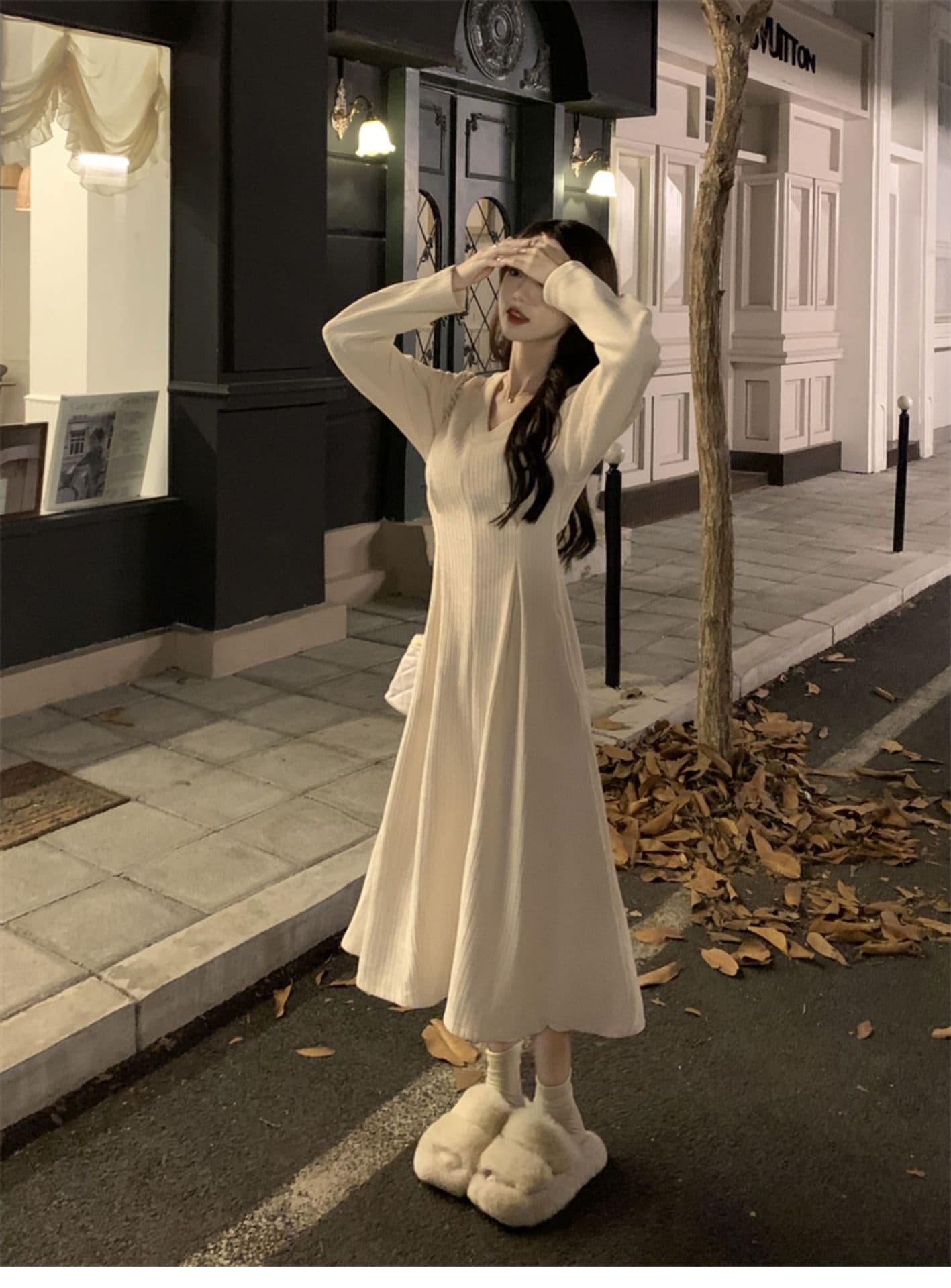 大人ワンピース ロング レトロ調フレア大人ワンピース