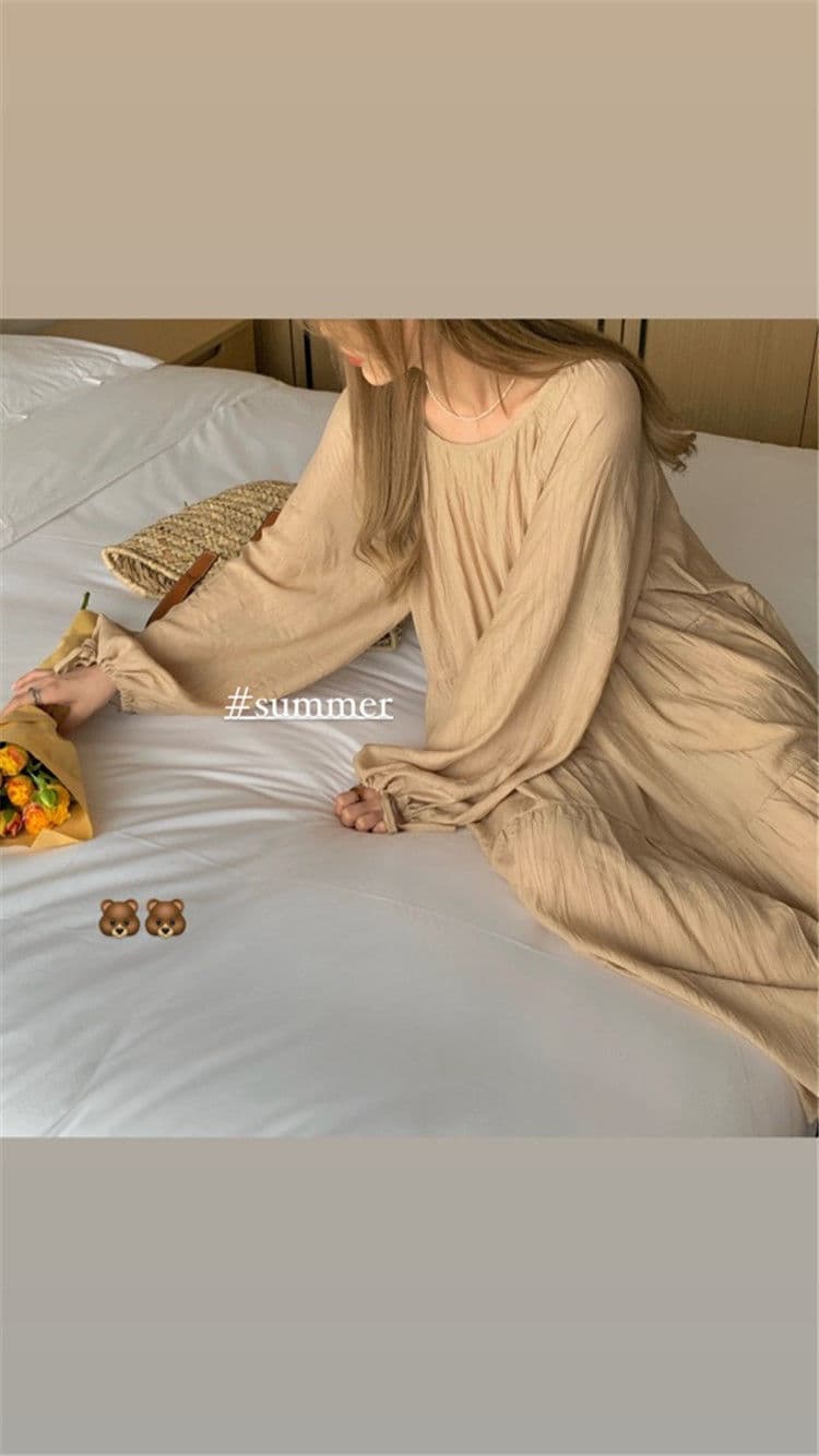 大人ワンピース ロング ふんわり袖のティアードワンピース