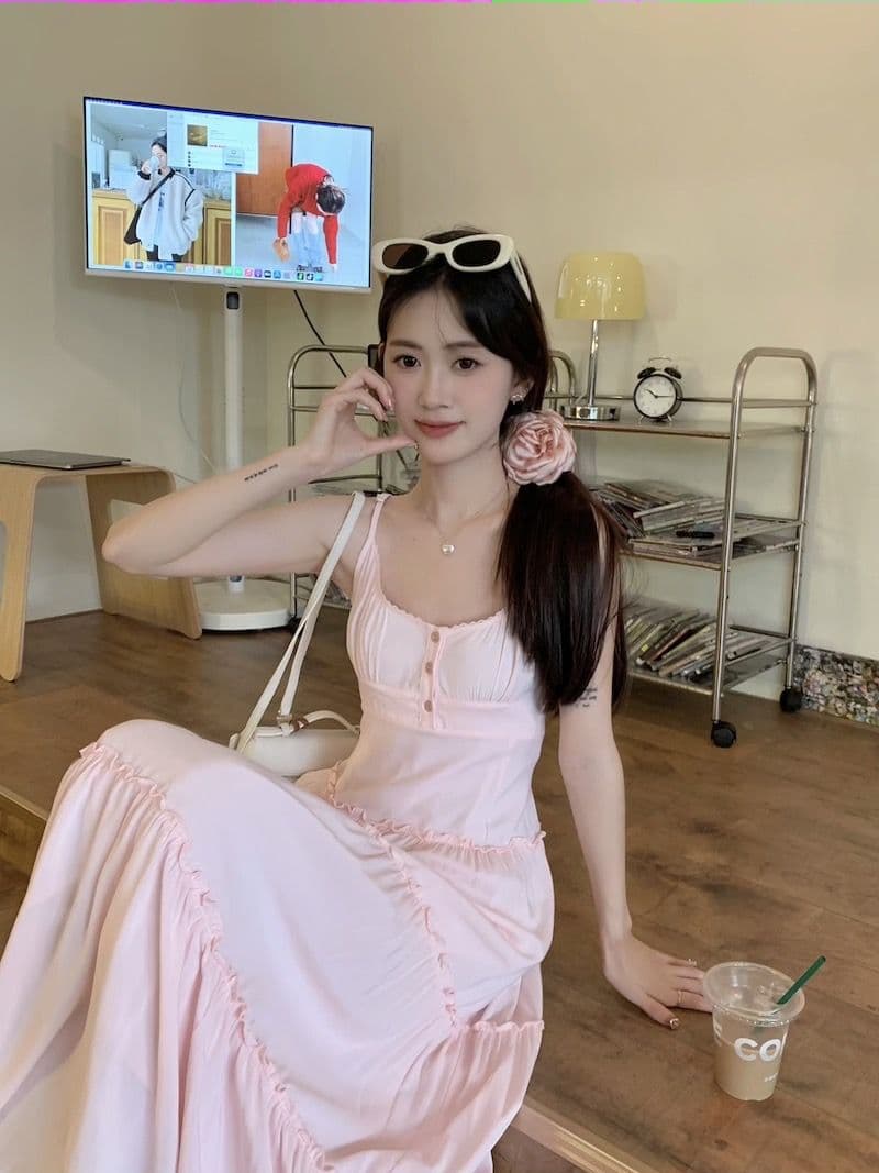 大人ワンピース ロング フリル切替ティアードマキシワンピース