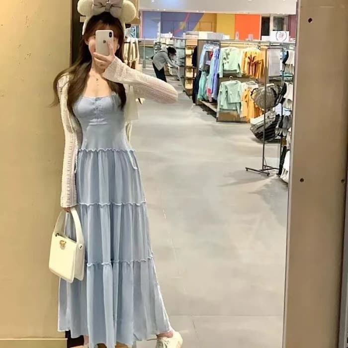 大人ワンピース ロング フリル切替ティアードマキシワンピース