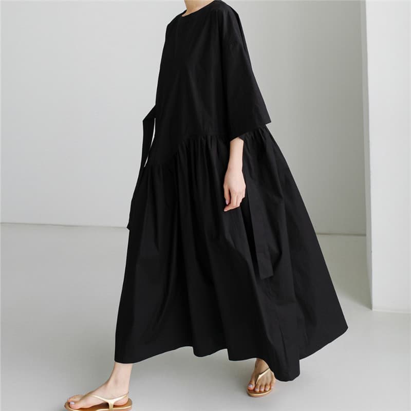 大人ワンピース ロング ギャザーたっぷり大人ゆったりワンピース