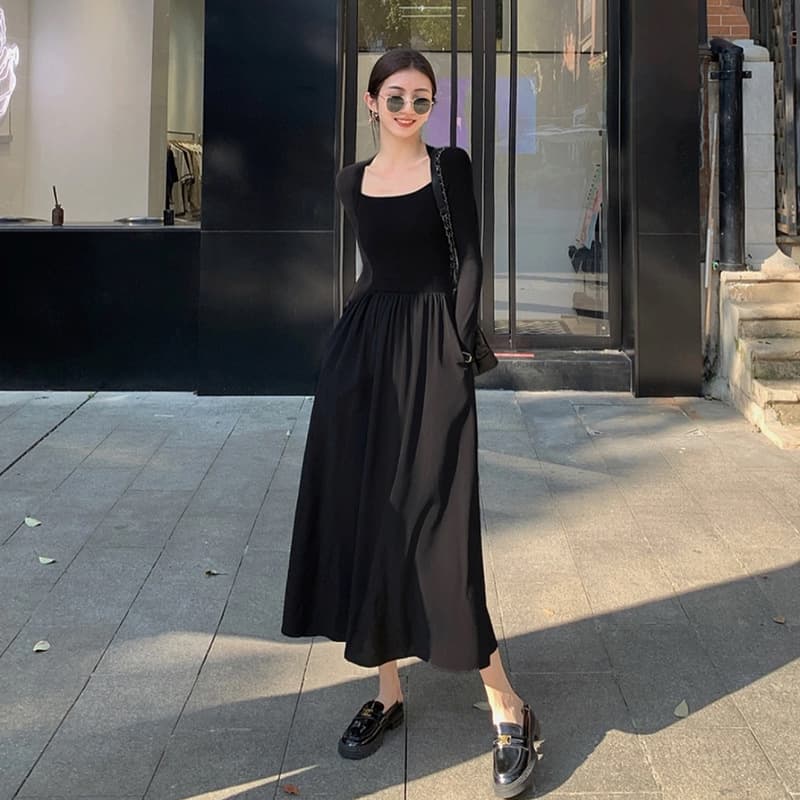 大人ワンピース ロング シンプル上品フレアロングワンピース