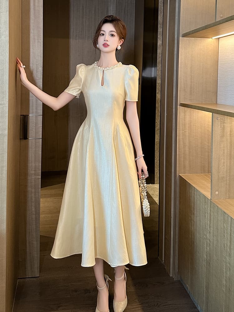 大人ワンピース ロング パール襟付きプリンセスワンピース