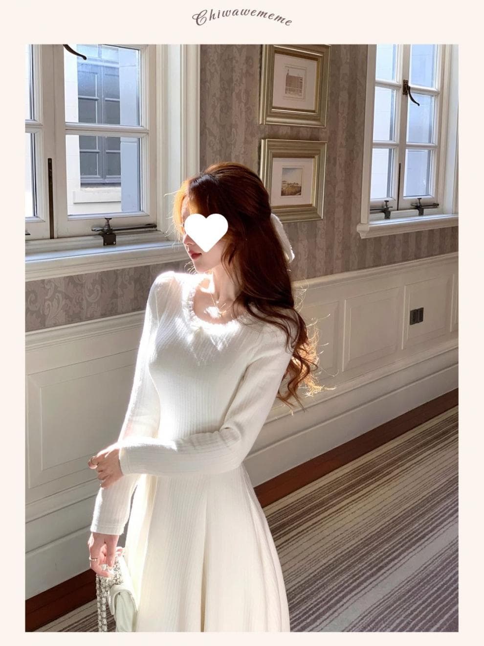 大人ワンピース ロング 優雅なプリーツニットワンピース