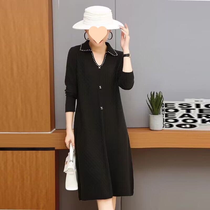 大人ワンピース ロング ゆったり着やすい スリット入りニットワンピース