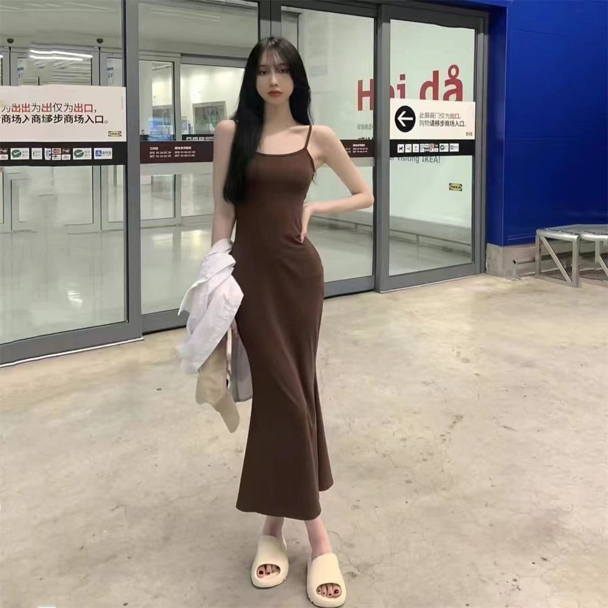 大人ワンピース ロング なめらかシルエットキャミソールワンピース