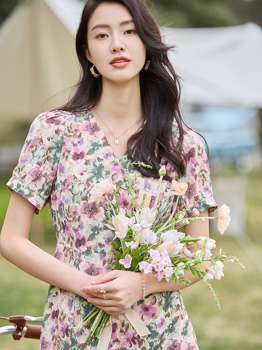 大人ワンピース ロング 優美な花のワルツ ふんわり