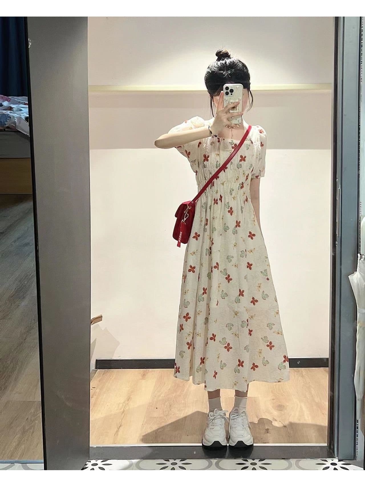 大人ワンピース ロング 花柄シャーリング大人ロングワンピース