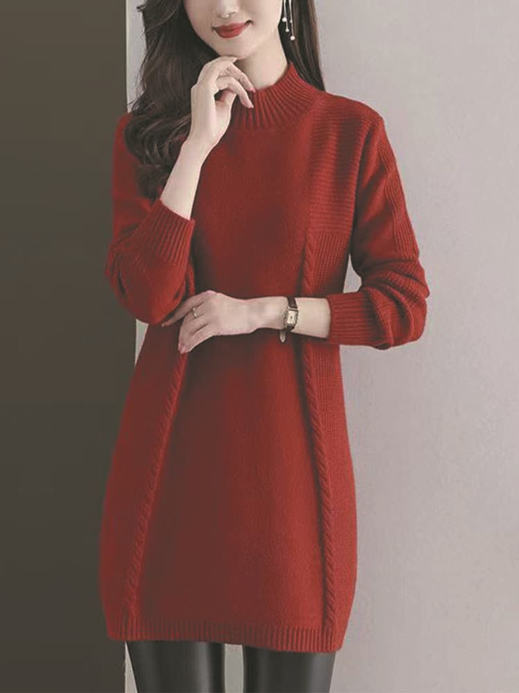 大人ワンピース ロング 秋冬シンプルニットワンピース