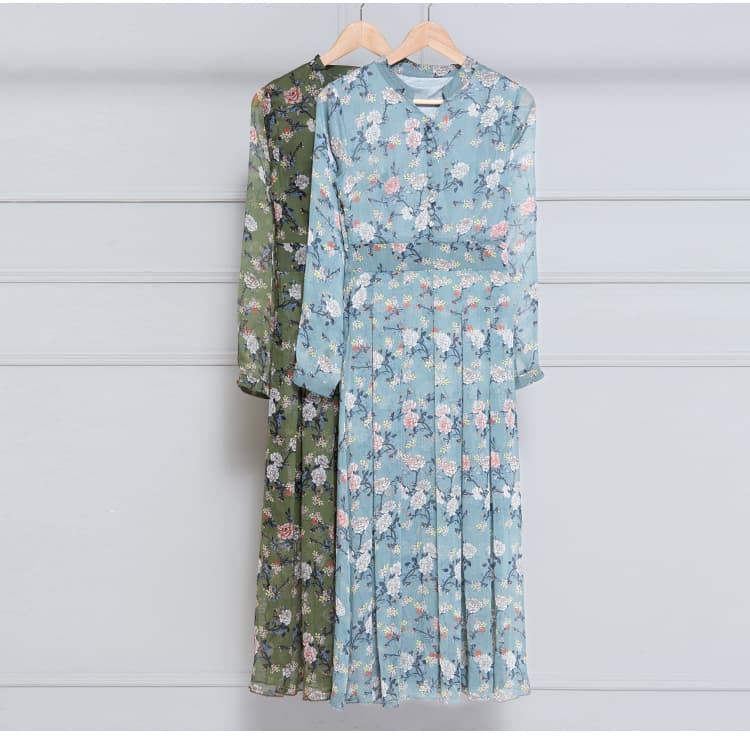 大人ワンピース ロング 花柄シフォンロングワンピース