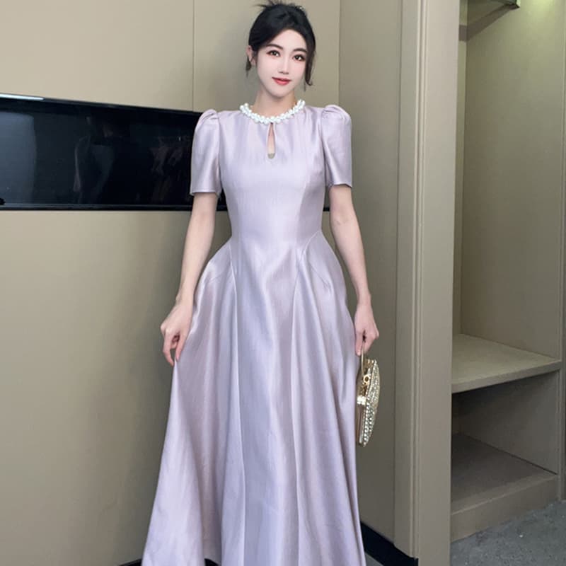 大人ワンピース ロング パール襟付きプリンセスワンピース