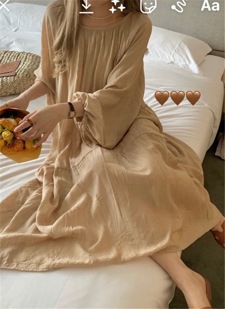 大人ワンピース ロング ふんわり袖のティアードワンピース