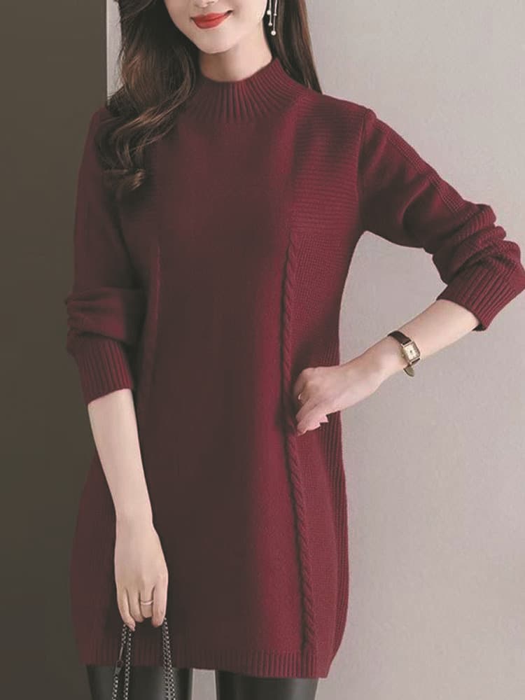 大人ワンピース ロング 秋冬シンプルニットワンピース