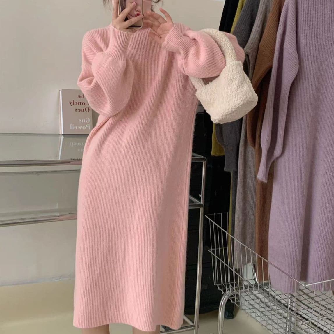 大人ワンピース ロング シンプル大人ニットワンピース