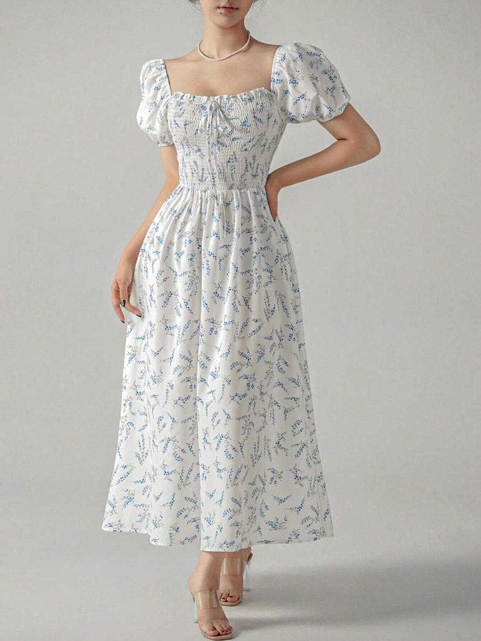 大人ワンピース ロング 花柄シャーリングワンピース