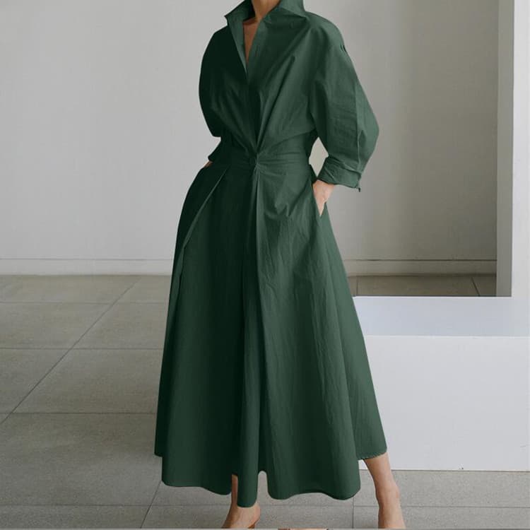 大人ワンピース ロング シンプル上質プリーツギャザーワンピース