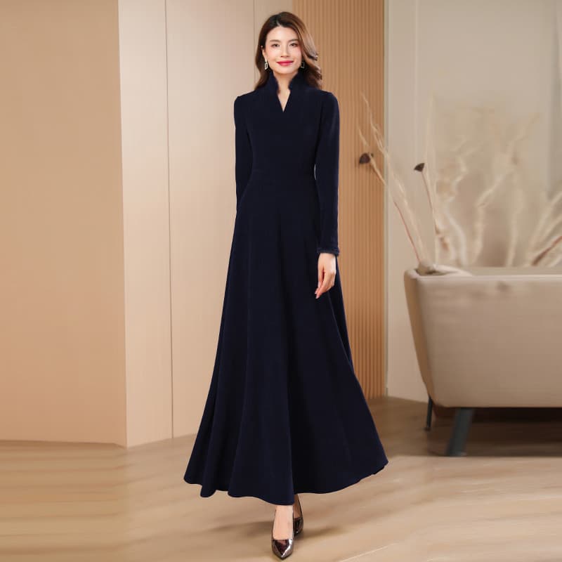 大人ワンピース ロング 上品クラシック ベルベットワンピース