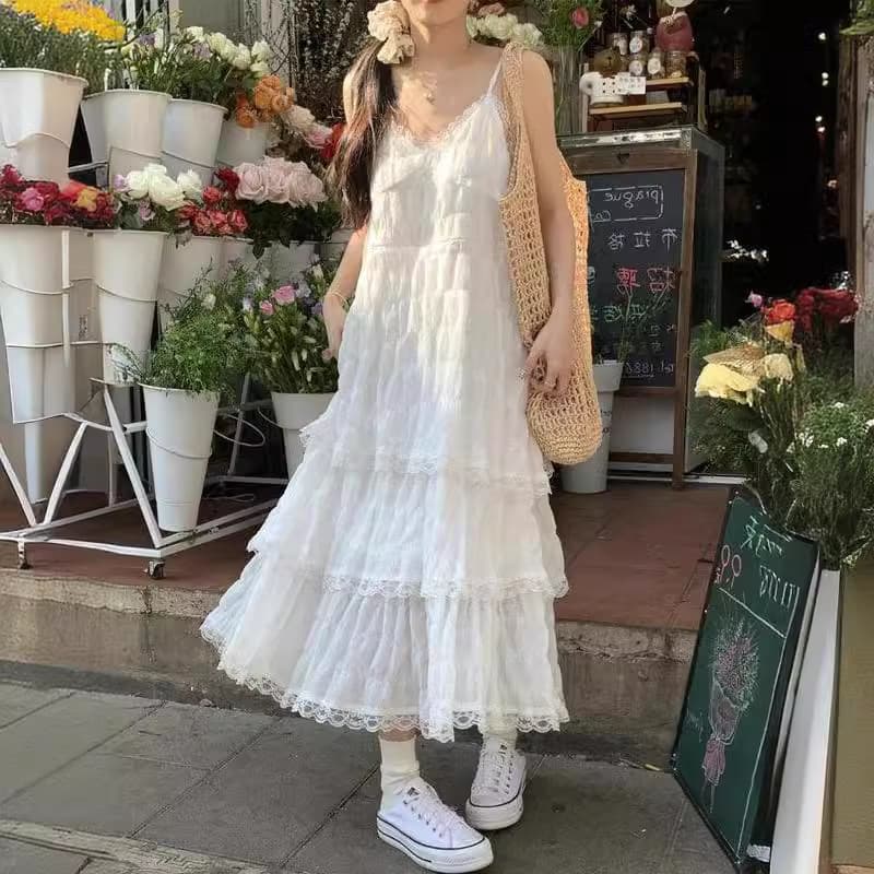 大人ワンピース ロング レース重ねティアードロマンスワンピース