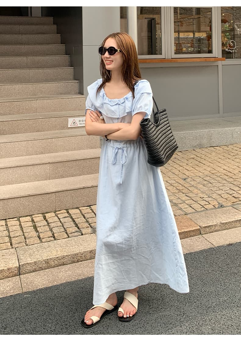 大人ワンピース ロング フリルデコルテ リゾートロングワンピース