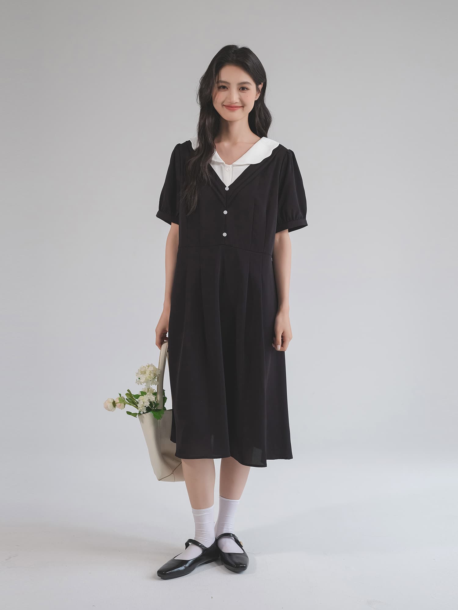 大人ワンピース ロング レイヤード風Vネックシフォンワンピース