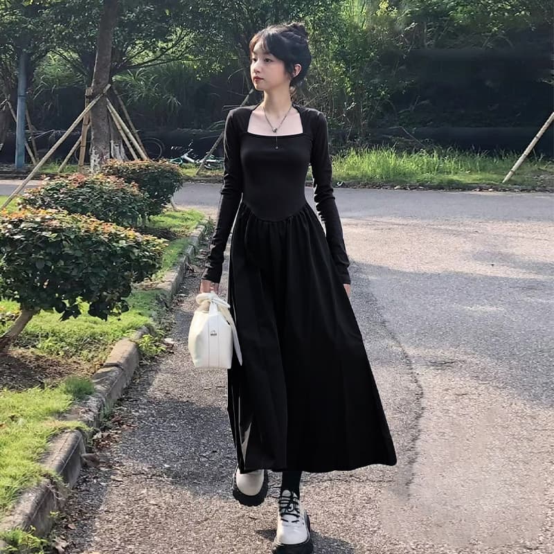 大人ワンピース ロング シンプル上品フレアロングワンピース