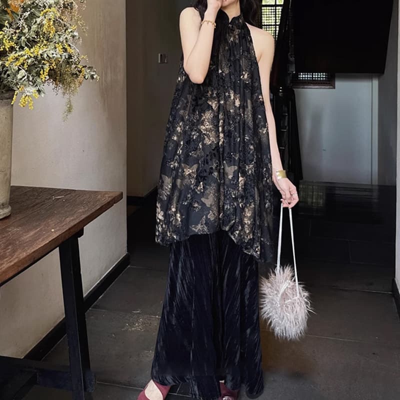 大人ワンピース ロング シアーレース切替 フェミニンワンピース
