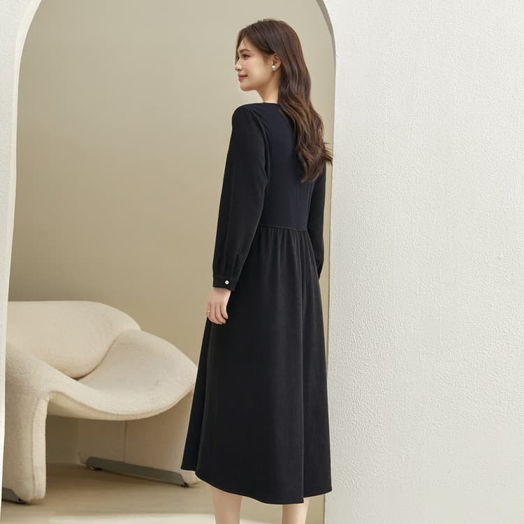 大人ワンピース ロング 上品シルエット リブニットワンピース