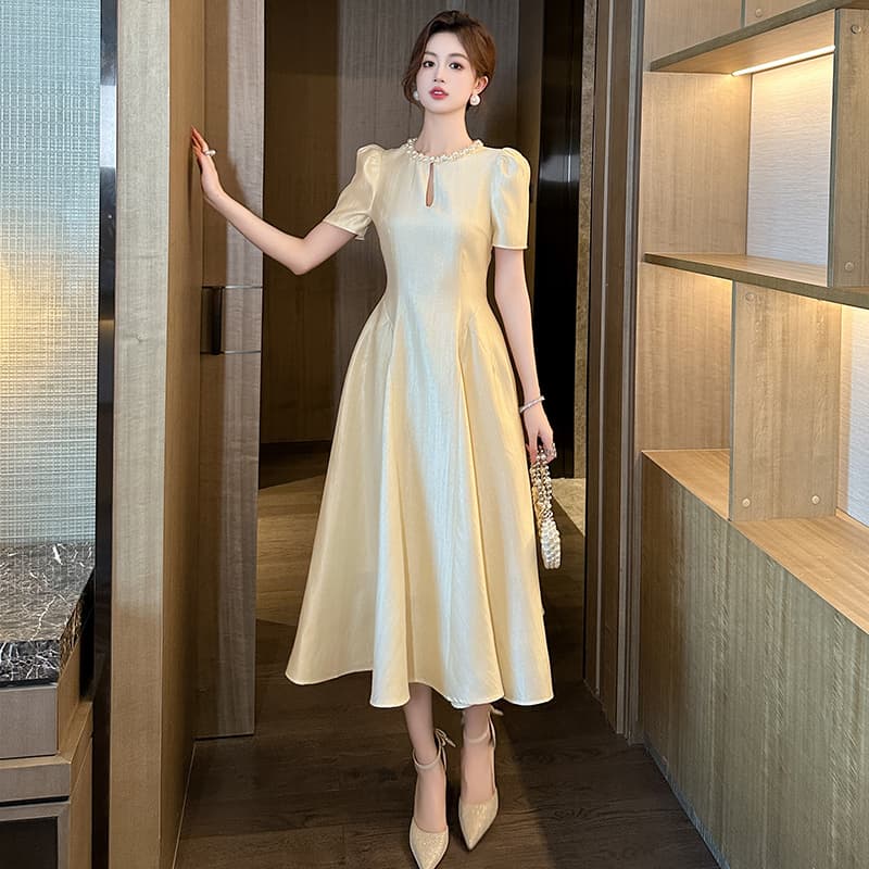 大人ワンピース ロング パール襟付きプリンセスワンピース
