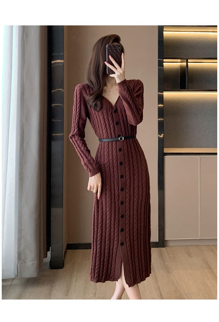 大人ワンピース ロング ケーブル編みワンピース